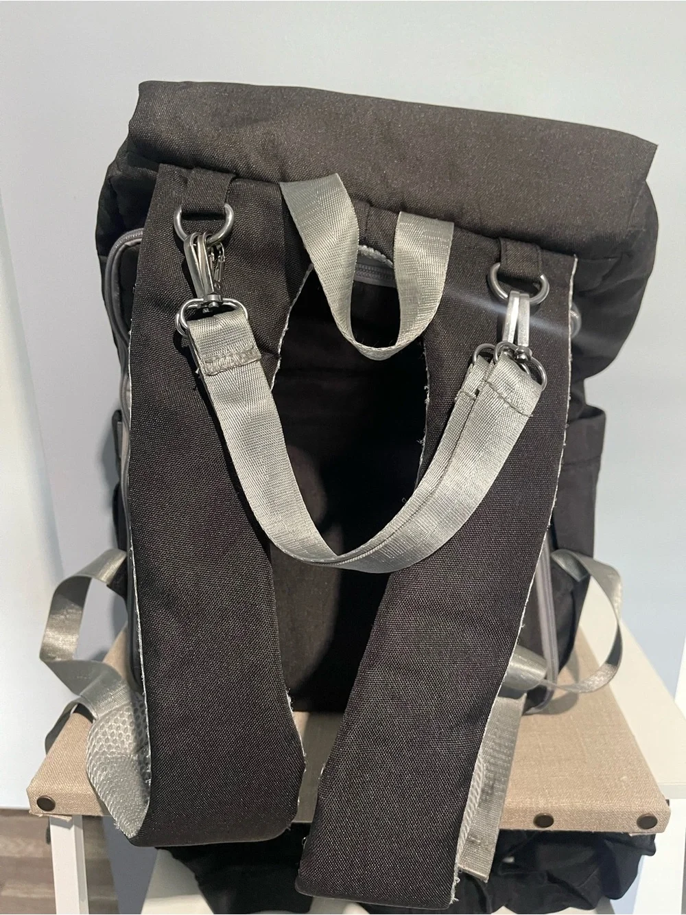 Black Diaper Backpack with Gray Accents